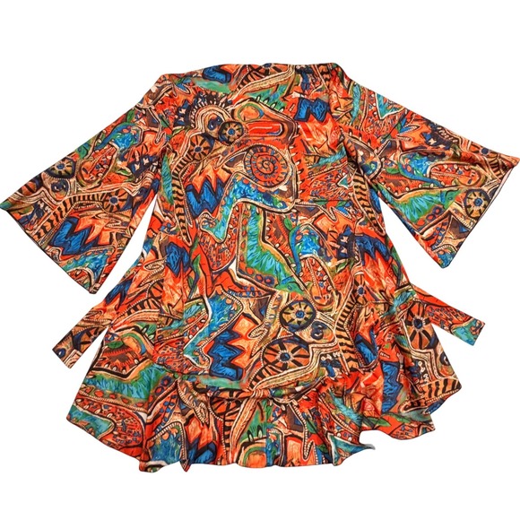 CHICME Boho Abstract Print‎ Kimono Style Wrap Dress Bell Sleeve - Picture 10 of 13